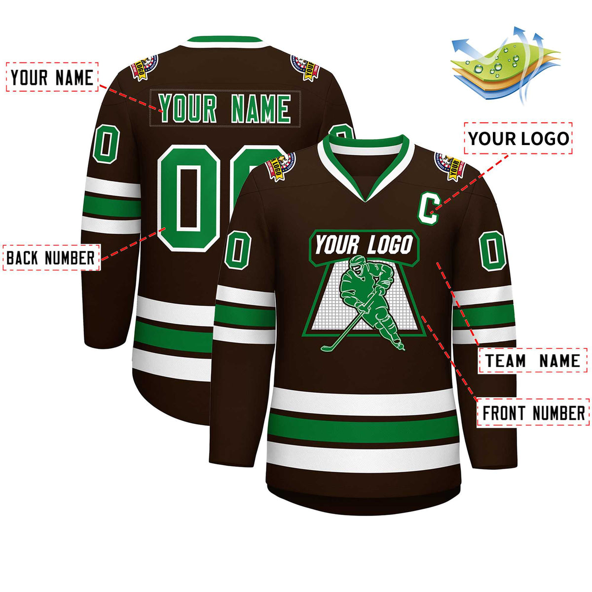 Custom Brown Kelly Green-White Classic Style Hockey Jersey