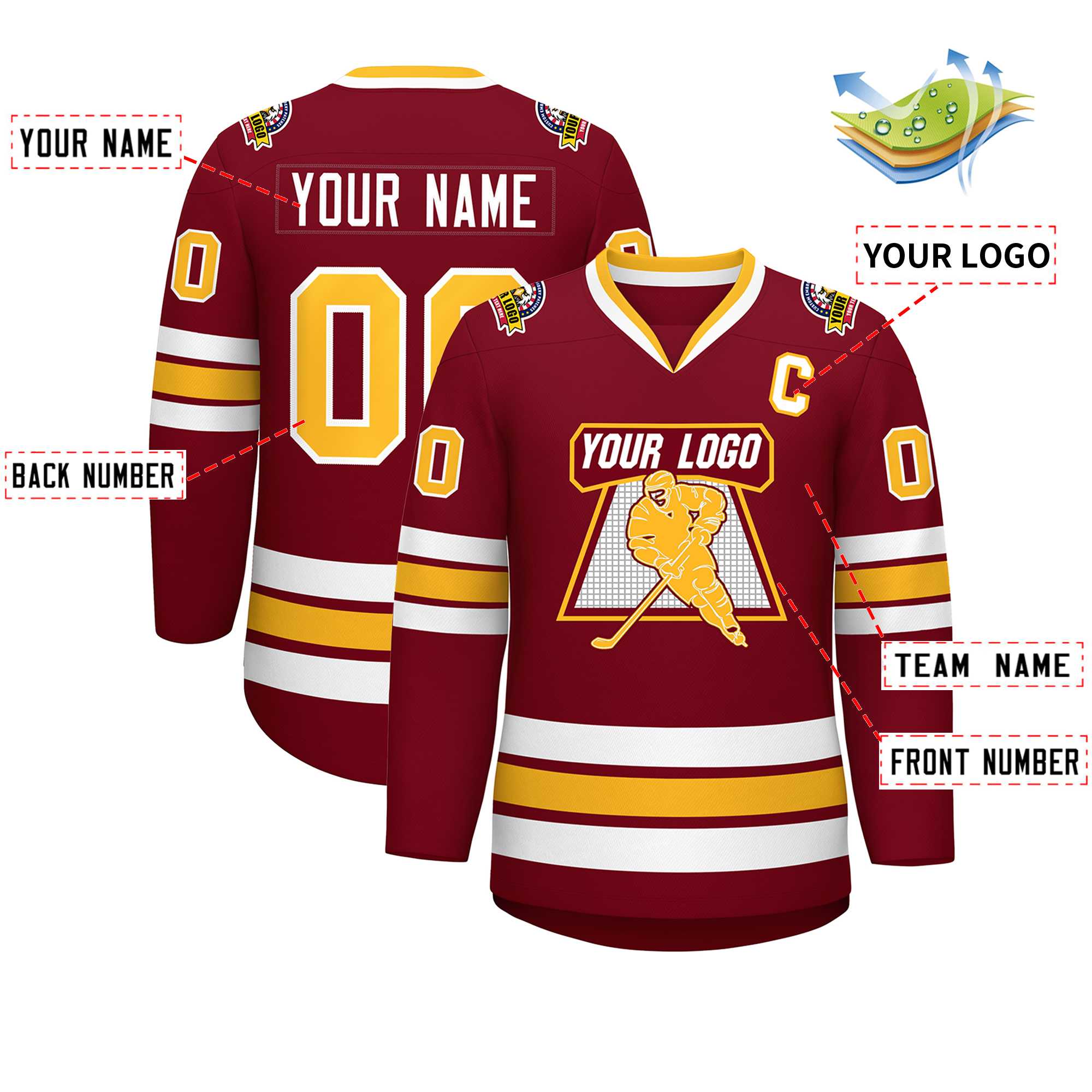 Custom Crimson Gold-White Classic Style Hockey Jersey
