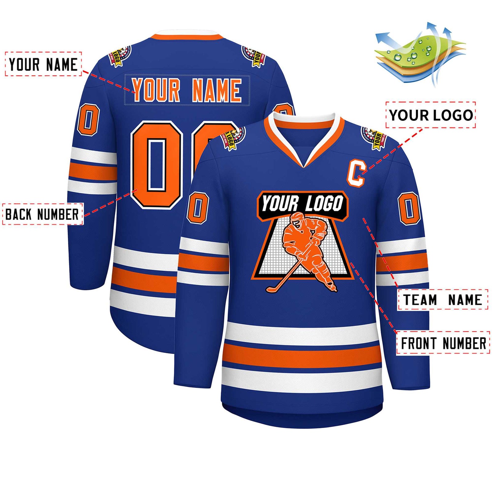 Custom Royal Orange Black-White Classic Style Hockey Jersey
