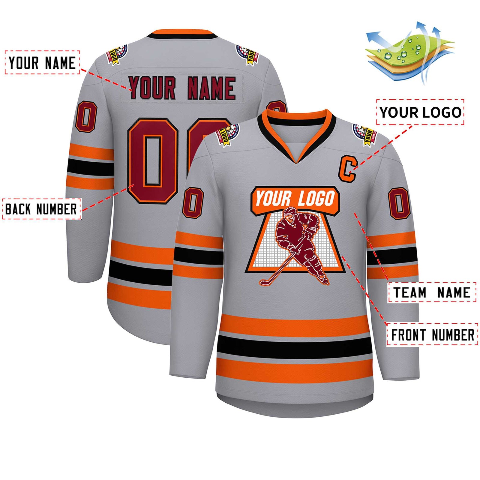 Custom Gray Crimson Orange-Black Classic Style Hockey Jersey