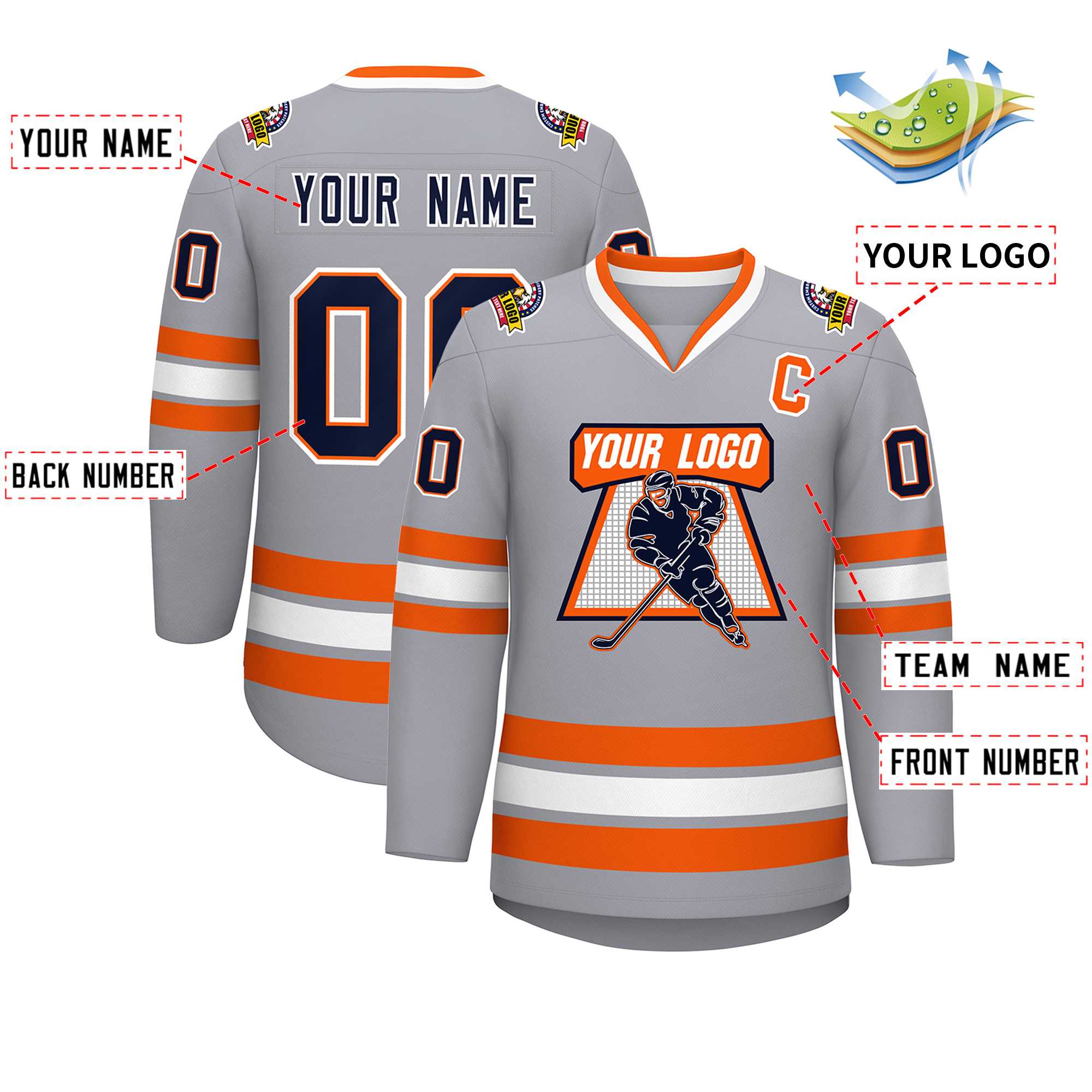 Custom Gray Navy Orange-White Classic Style Hockey Jersey
