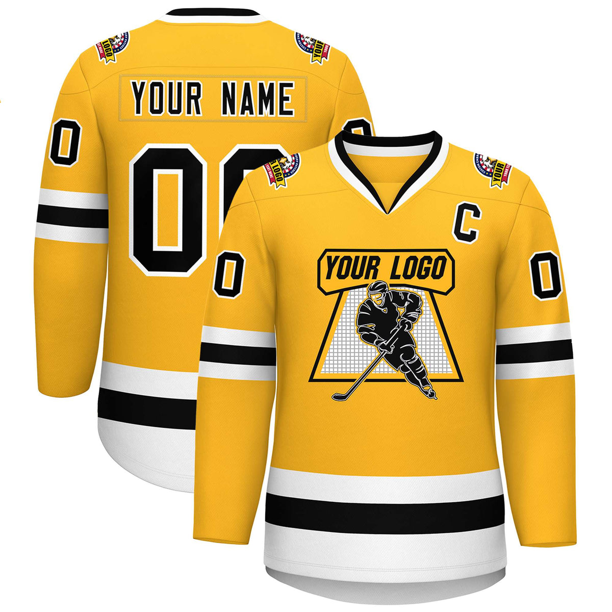 Custom Gold Black-White Classic Style Hockey Jersey