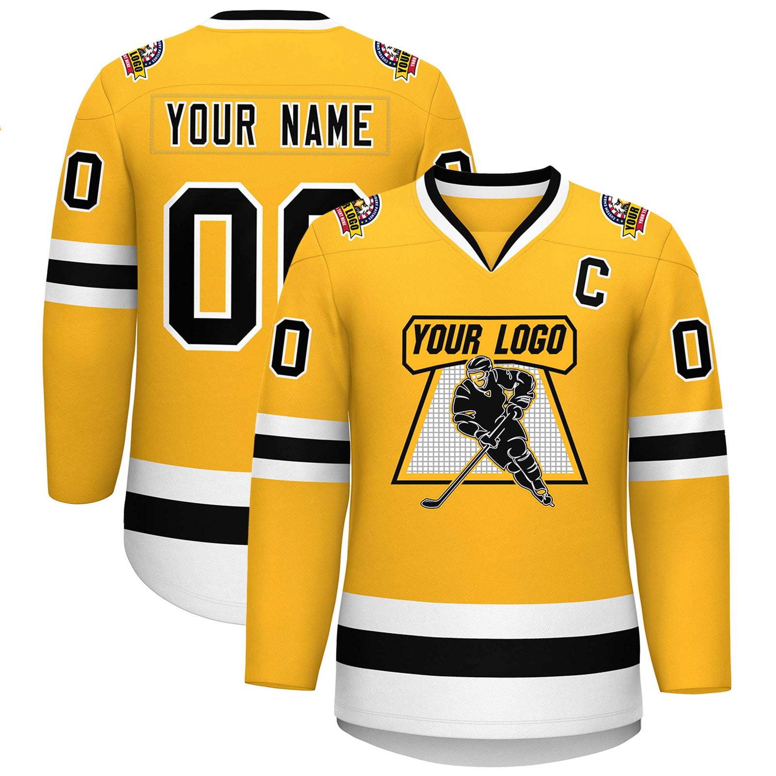Custom Gold Black-White Classic Style Hockey Jersey