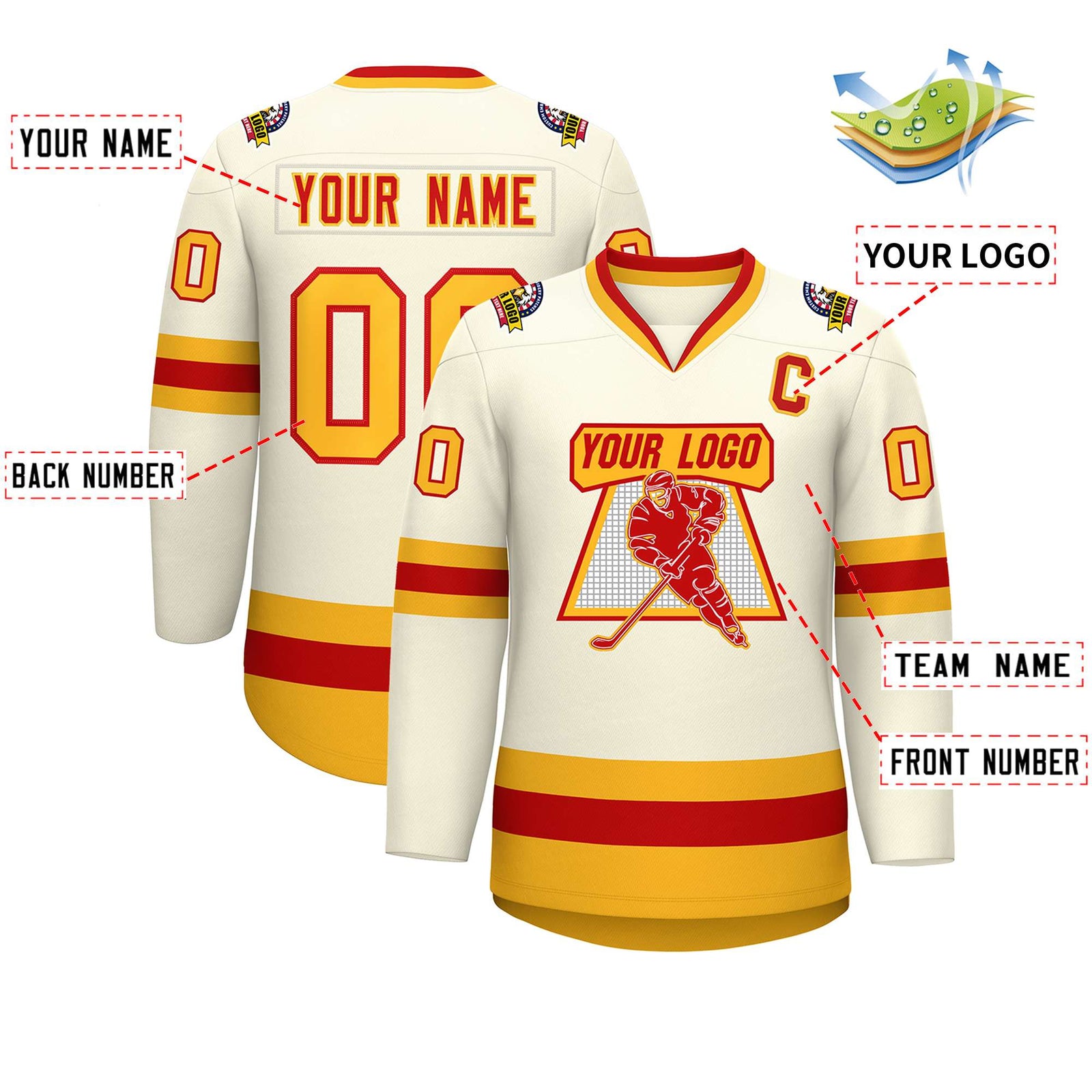 Custom Khaki Red-Gold Classic Style Hockey Jersey