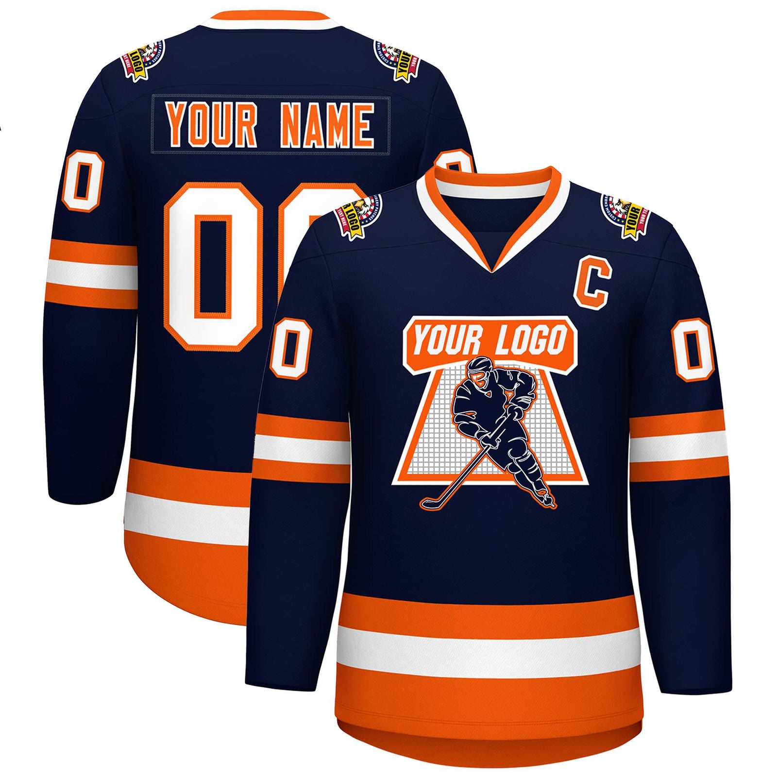 Custom Navy Orange Navy-White Classic Style Hockey Jersey