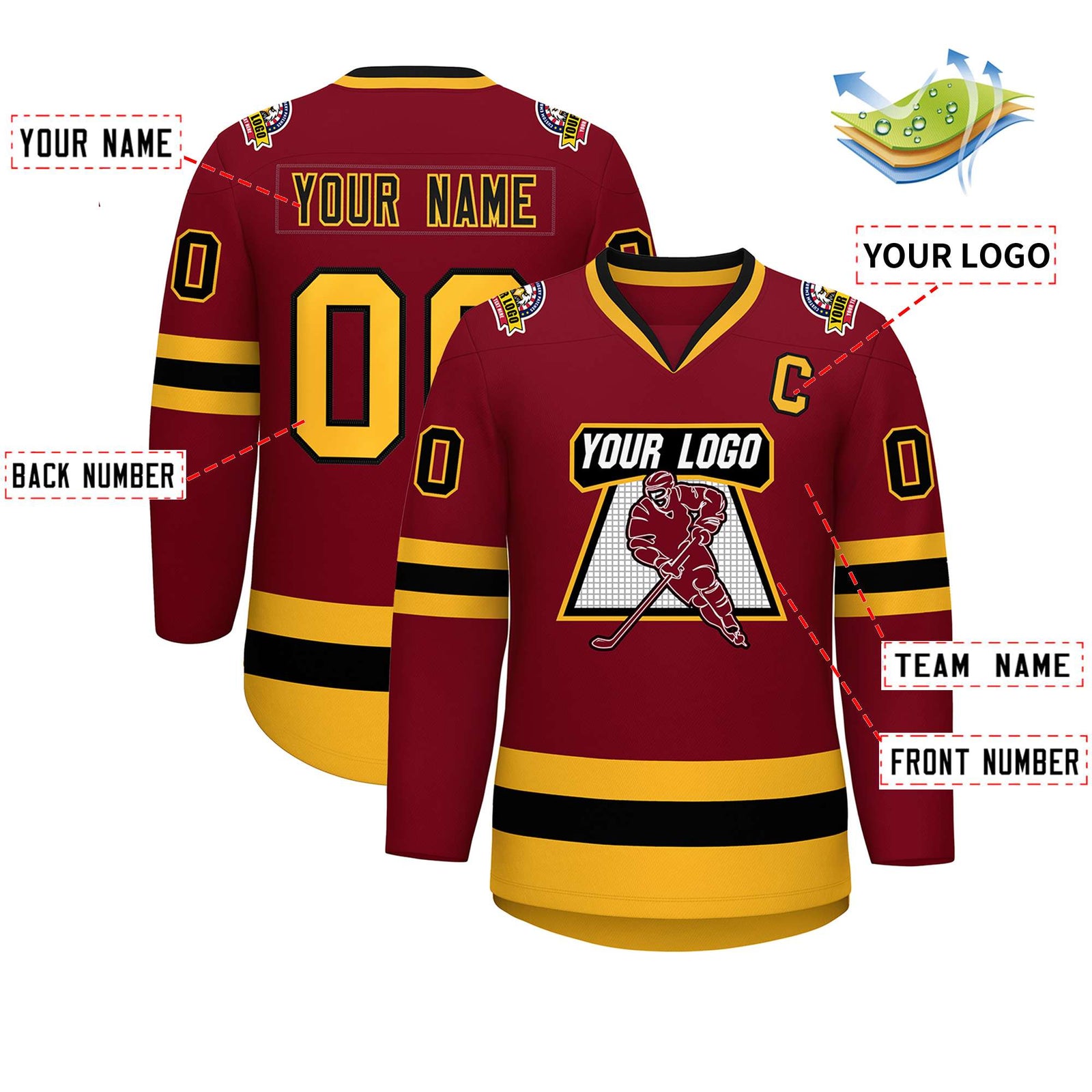 Custom Crimson Black-Gold Classic Style Hockey Jersey