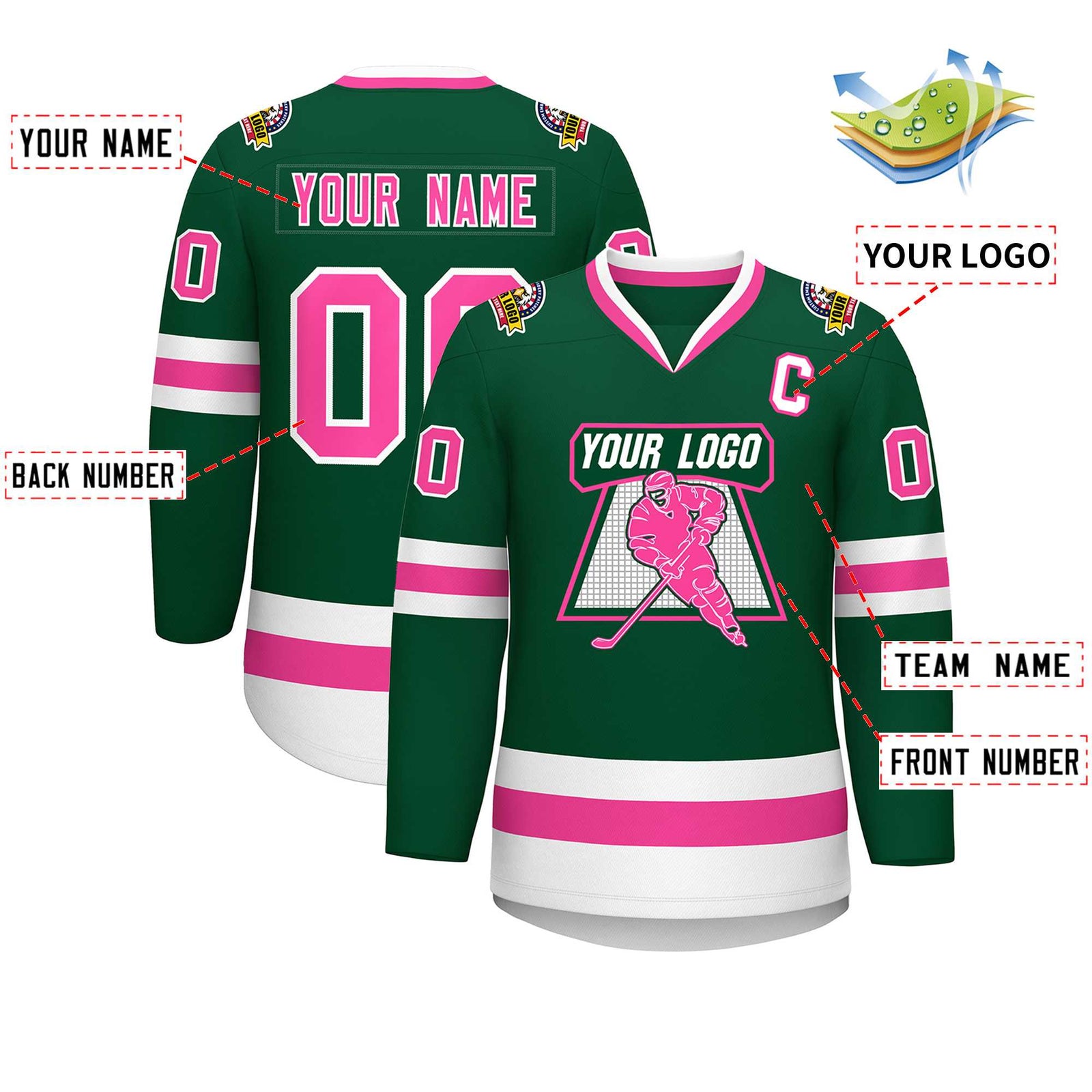 Custom Green Pink-White Classic Style Hockey Jersey