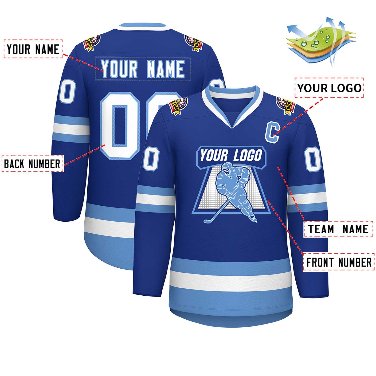 Custom Royal White-Light Blue Classic Style Hockey Jersey