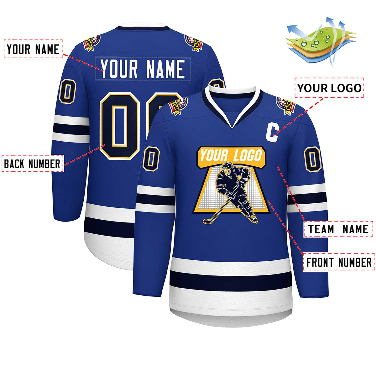 Custom Royal Navy Gold-White Classic Style Hockey Jersey