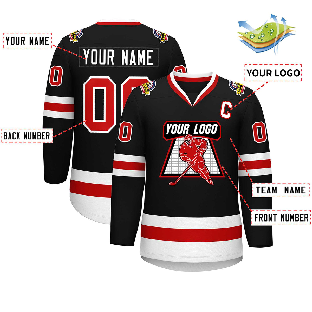 Custom Black Red-White Classic Style Hockey Jersey