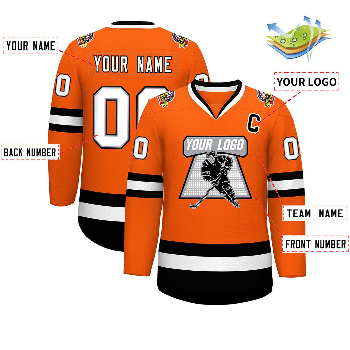 Custom Orange White Gray-Black Classic Style Hockey Jersey