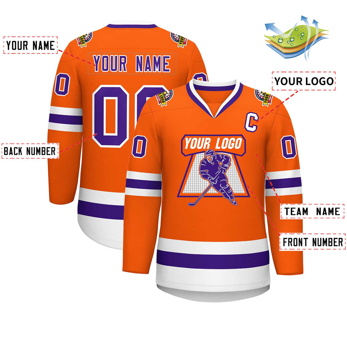 Custom Orange Purple-White Classic Style Hockey Jersey
