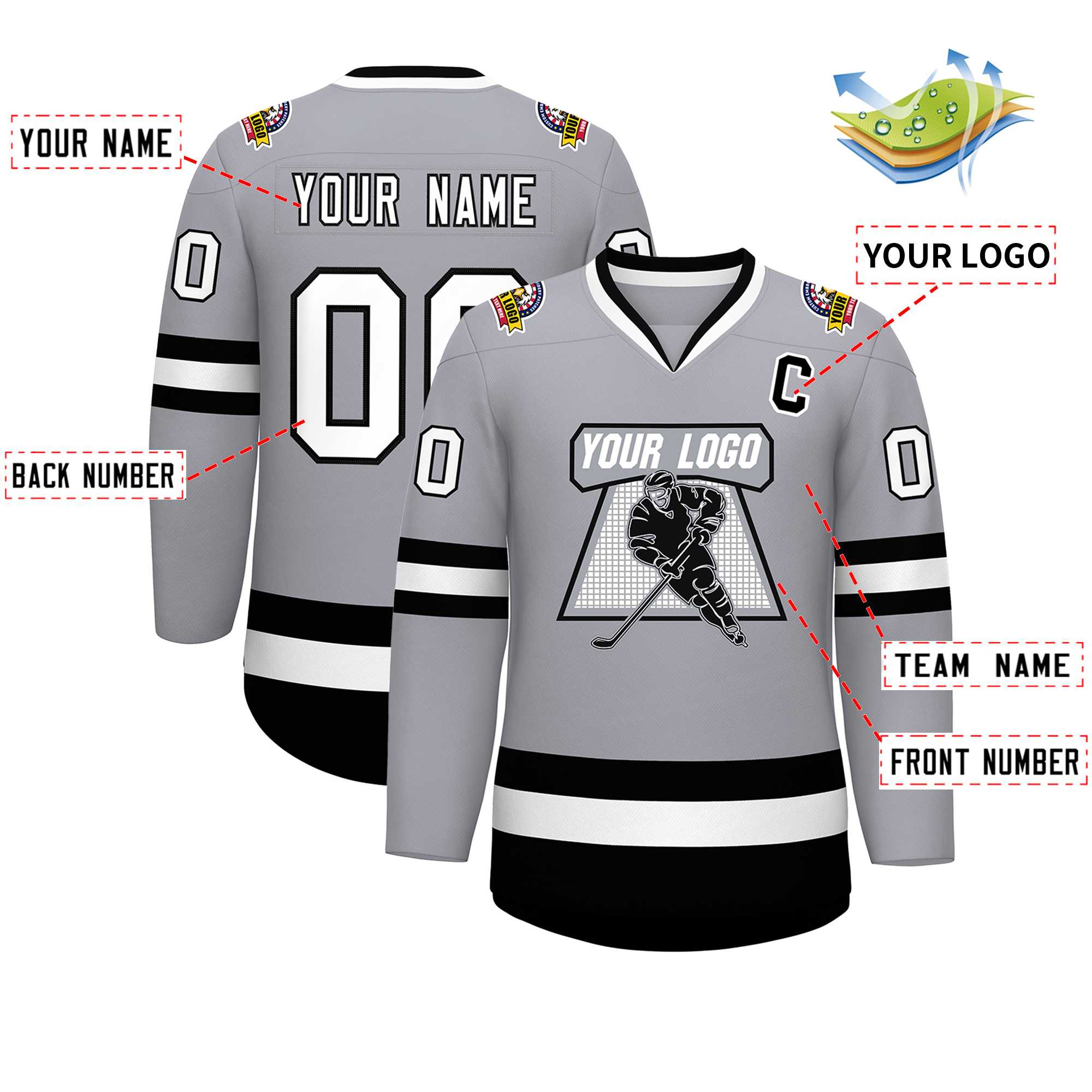 Custom Gray White-Black Classic Style Hockey Jersey