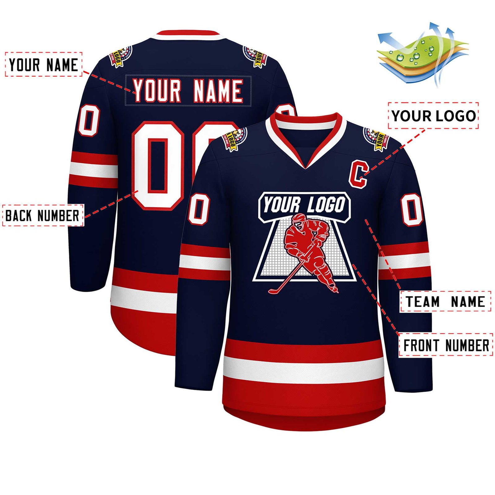 Custom Navy White-Red Classic Style Hockey Jersey