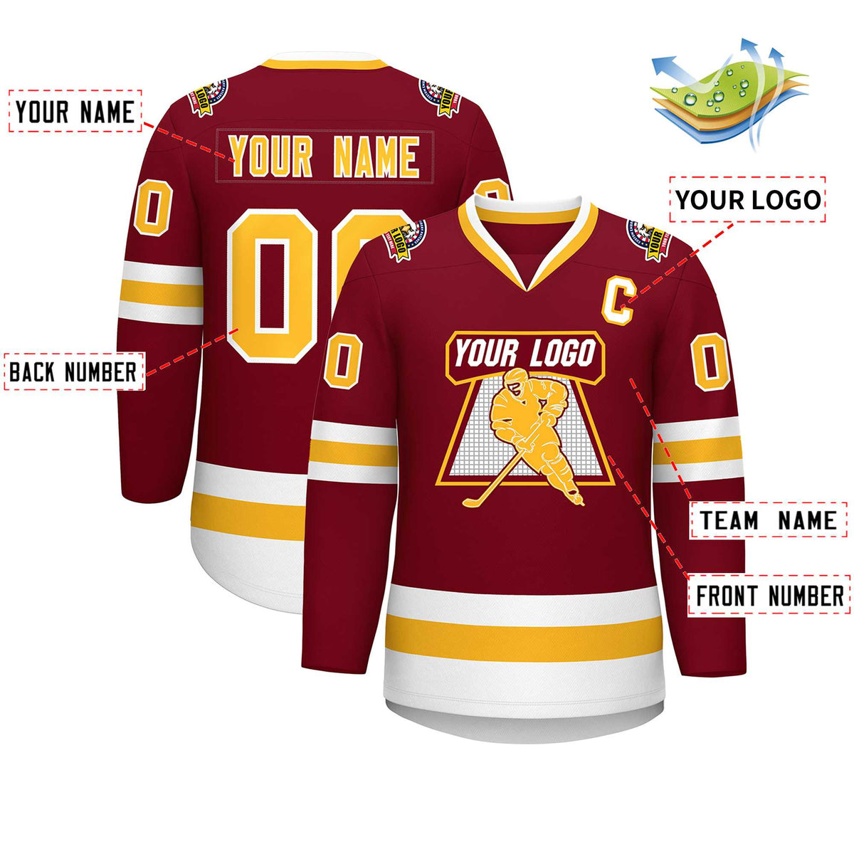 Custom Crimson Gold-White Classic Style Hockey Jersey