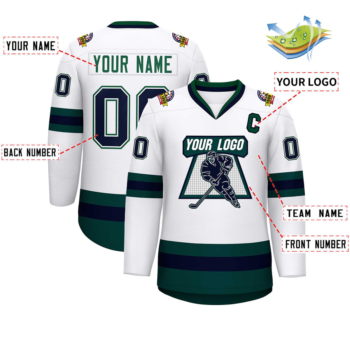 Custom White Navy White-Green Classic Style Hockey Jersey