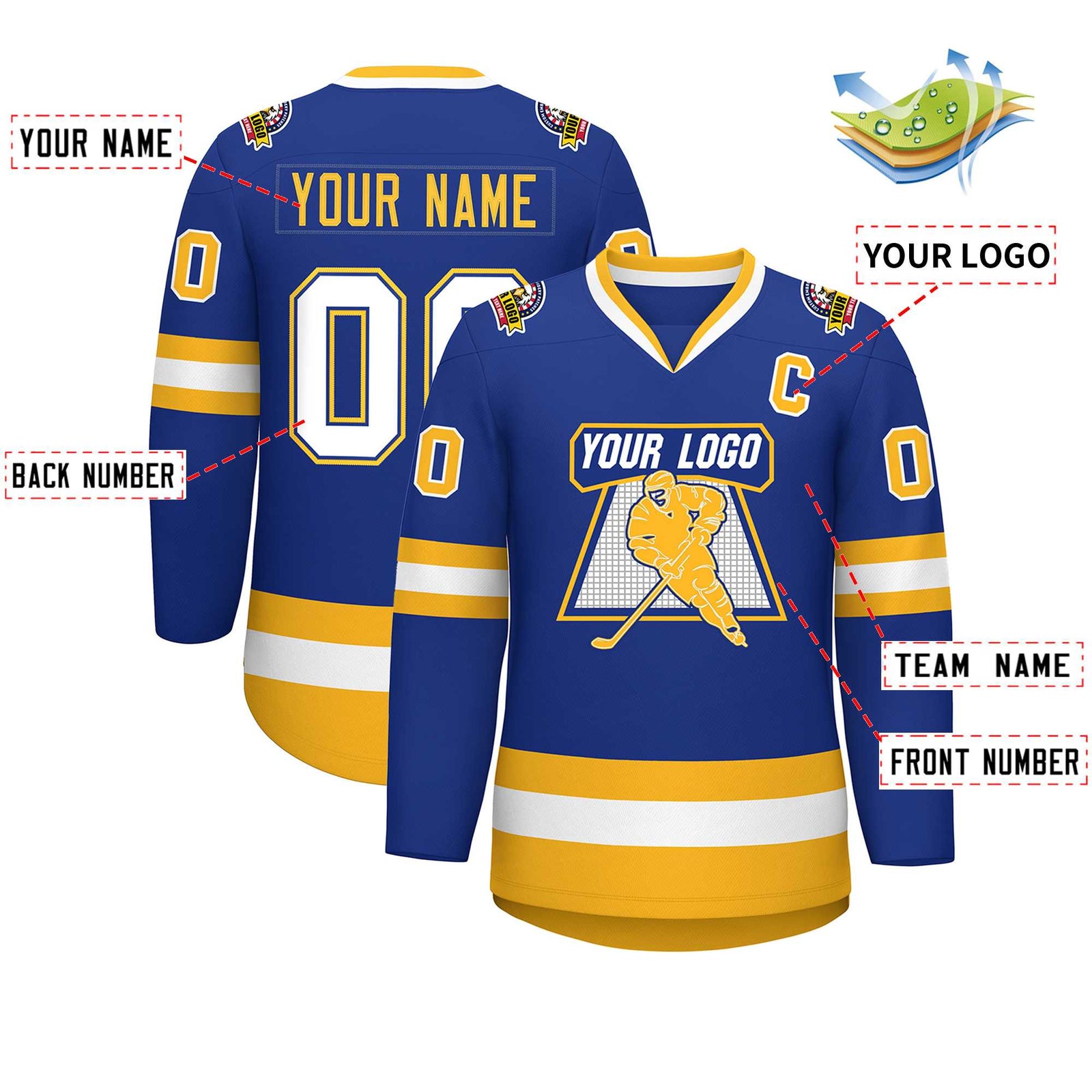 Custom Royal White Royal-Gold Classic Style Hockey Jersey