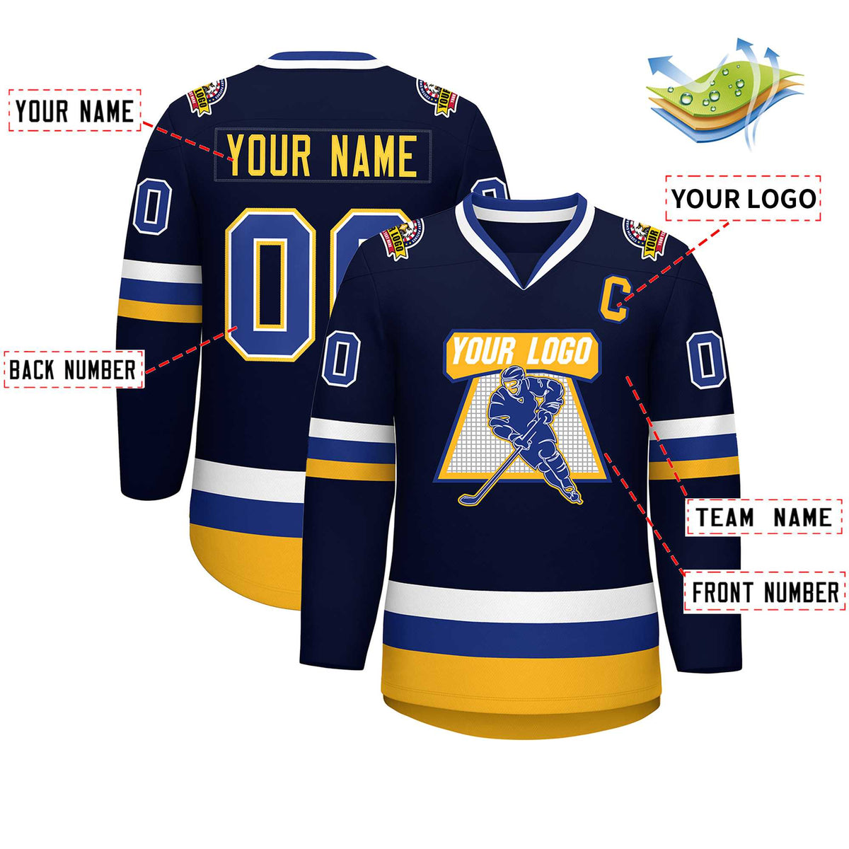 Custom Navy Royal White-Gold Classic Style Hockey Jersey