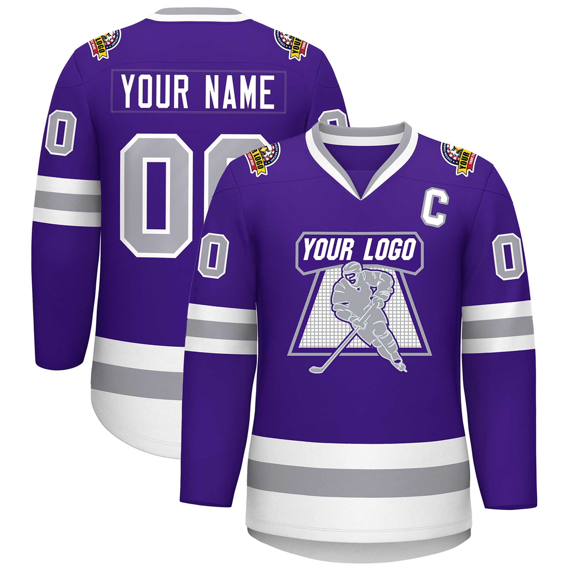 Custom Purple Gray-White Classic Style Hockey Jersey