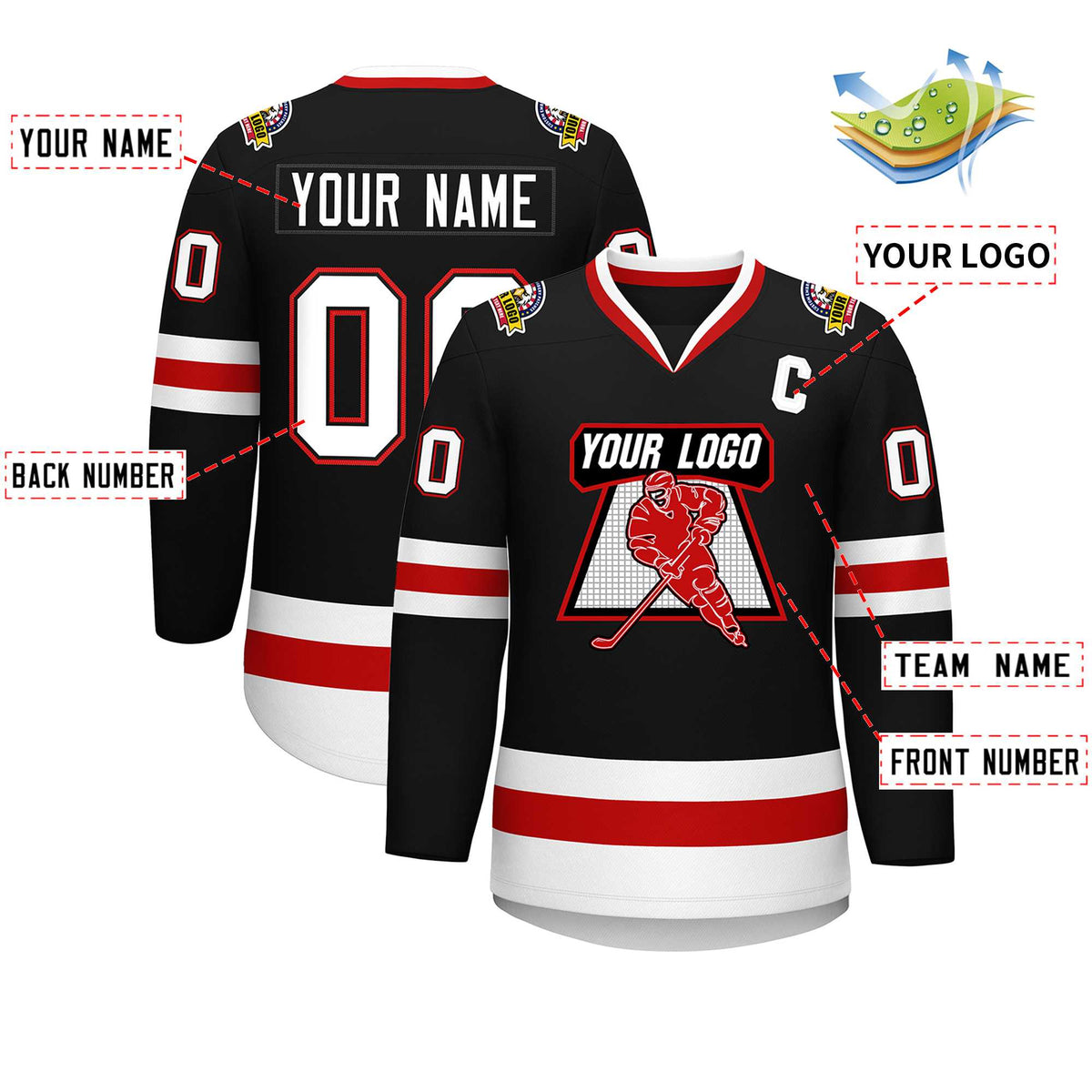 Custom Black White Black-Red Classic Style Hockey Jersey