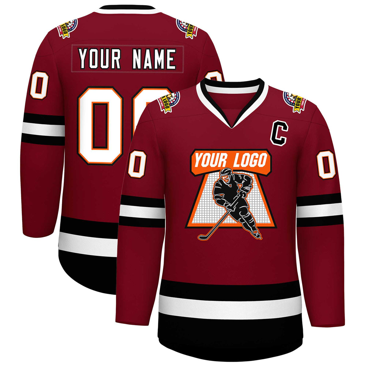 Custom Crimson White Orange-Black Classic Style Hockey Jersey