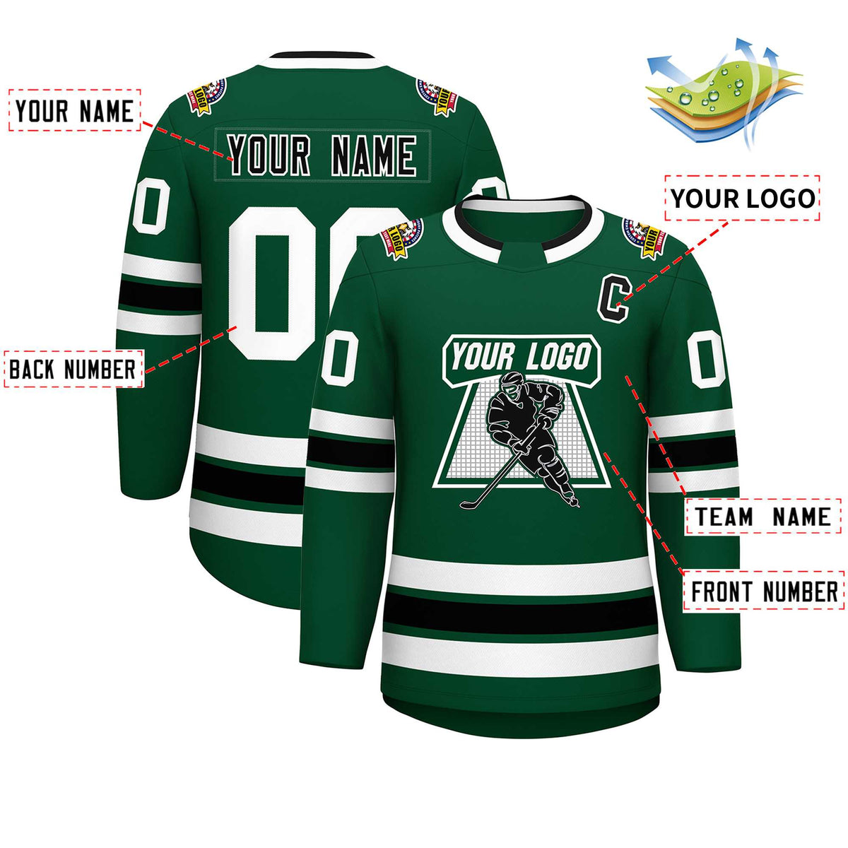 Custom Green Black-White Classic Style Hockey Jersey