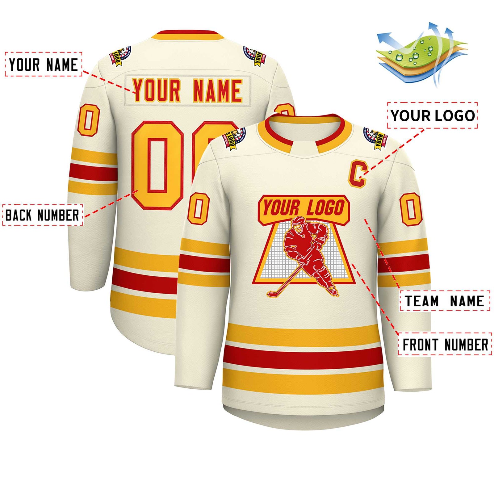 Custom Khaki Red-Gold Classic Style Hockey Jersey