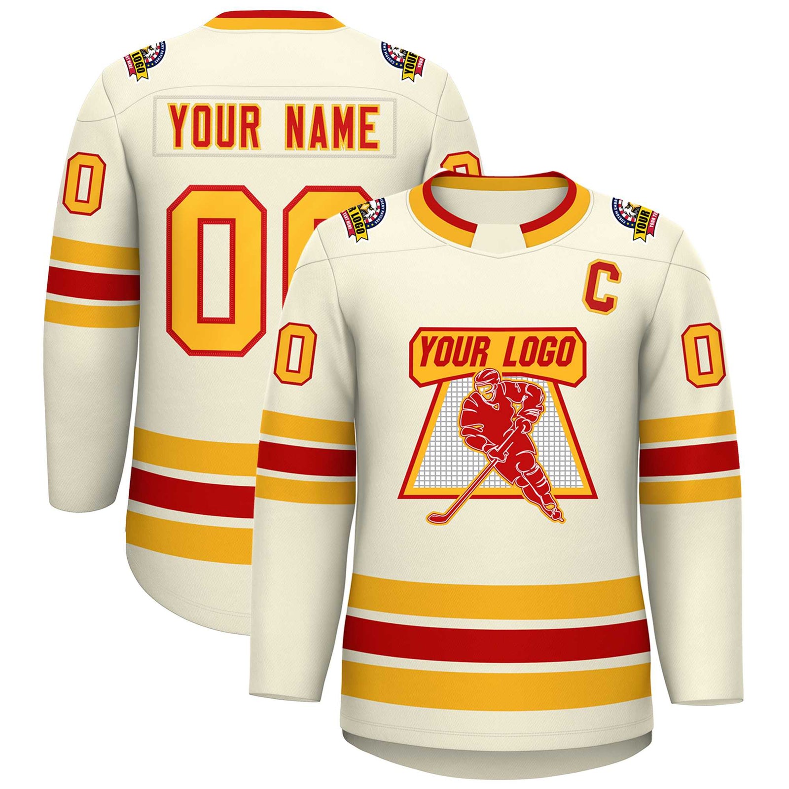 Custom Khaki Red-Gold Classic Style Hockey Jersey