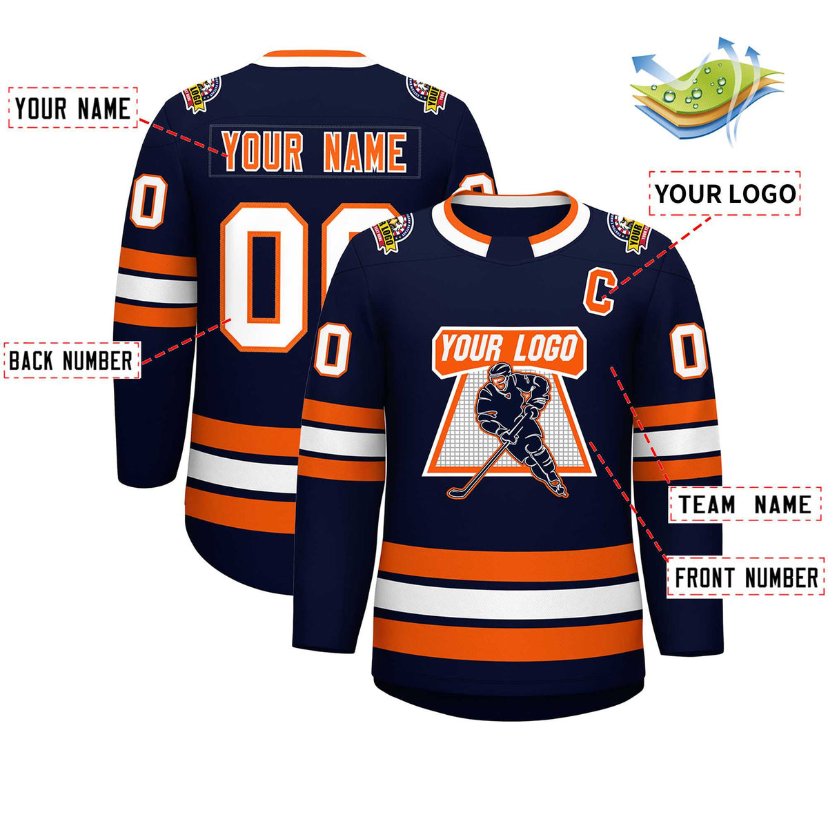 Custom Navy Orange-White Classic Style Hockey Jersey