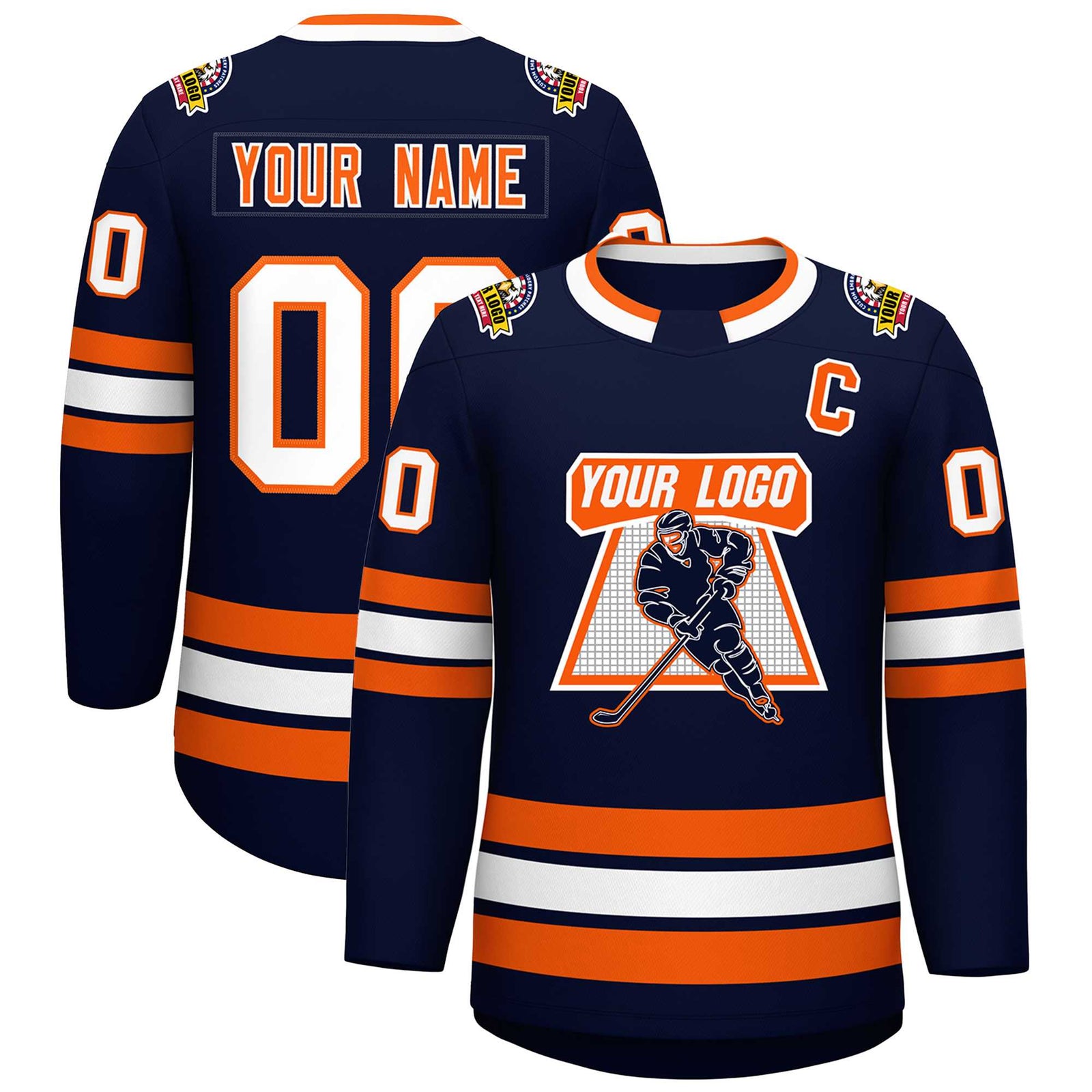 Custom Navy Orange-White Classic Style Hockey Jersey