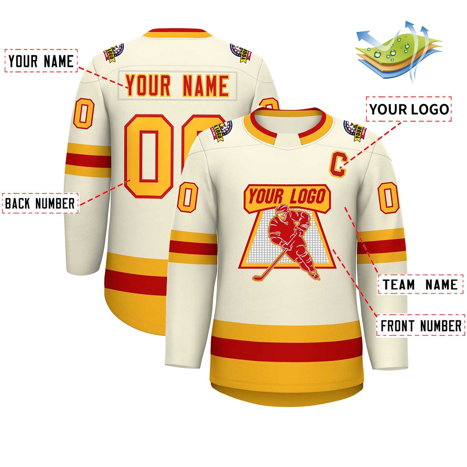 Custom Khaki Red-Gold Classic Style Hockey Jersey