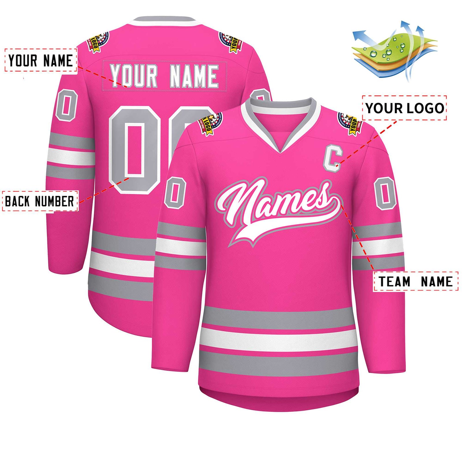 Custom Pink White Pink-Gray Classic Style Hockey Jersey