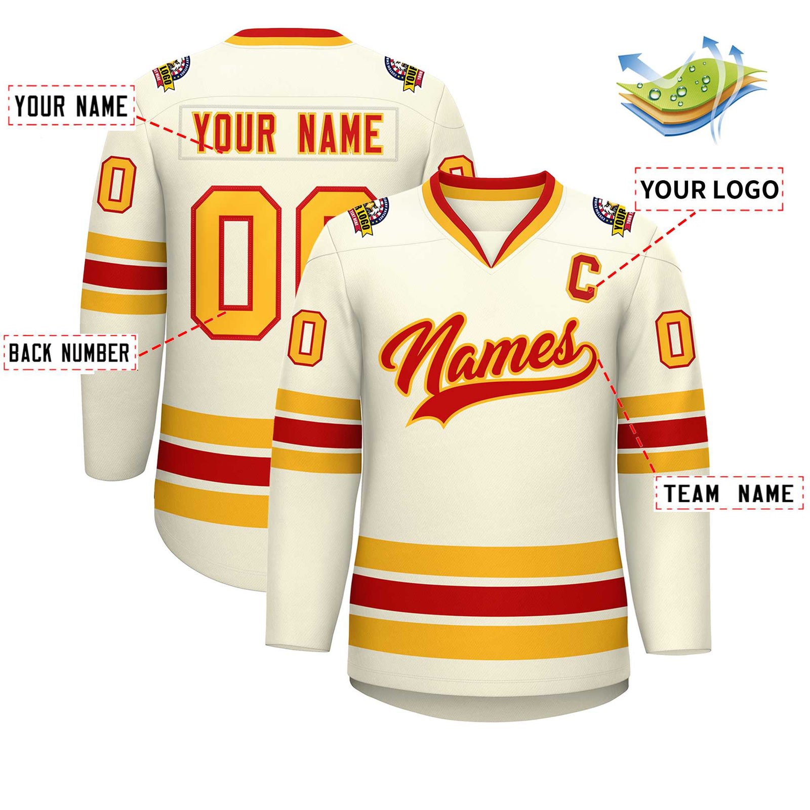 Custom Khaki Red-Gold Classic Style Hockey Jersey
