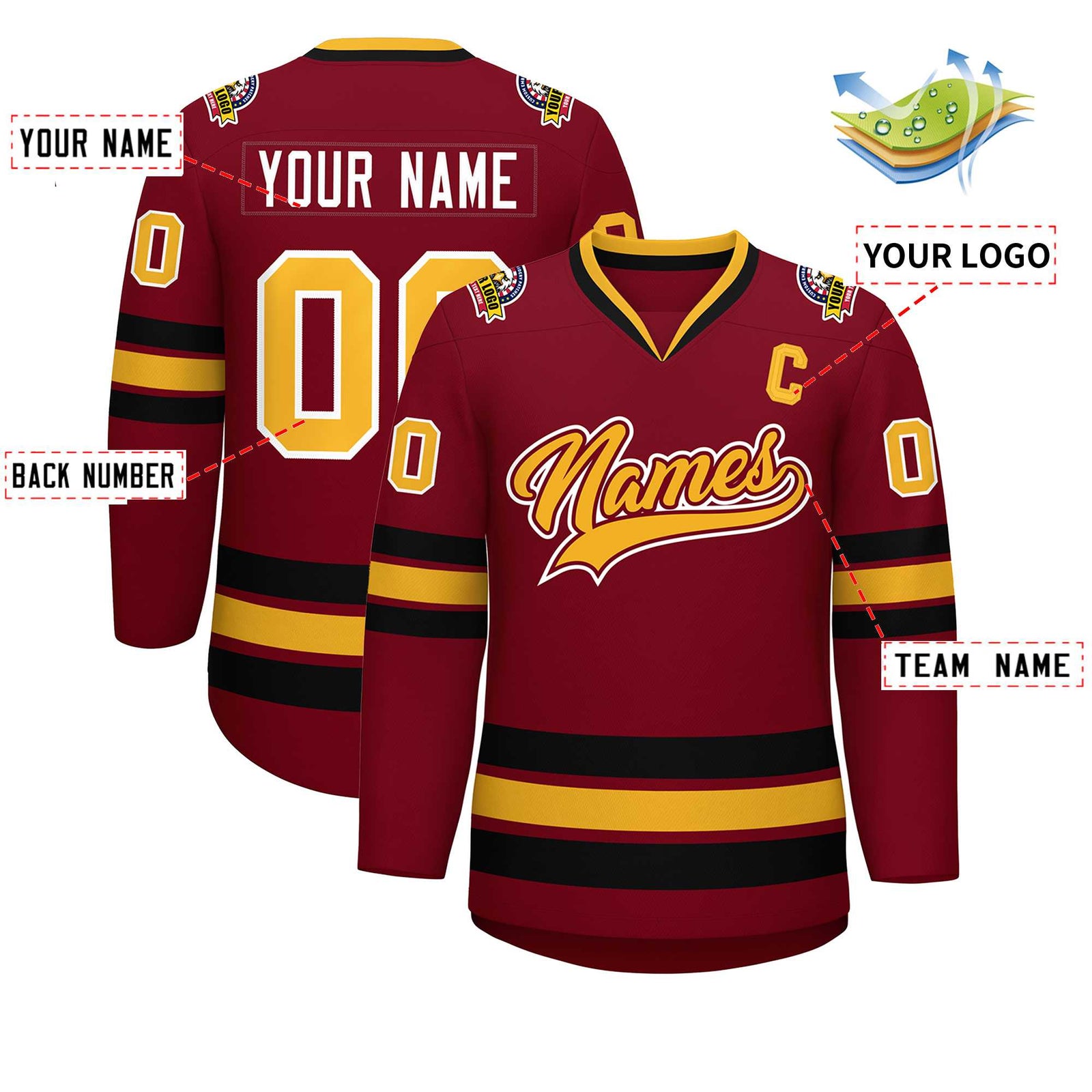 Custom Crimson Gold Crimson-White Classic Style Hockey Jersey