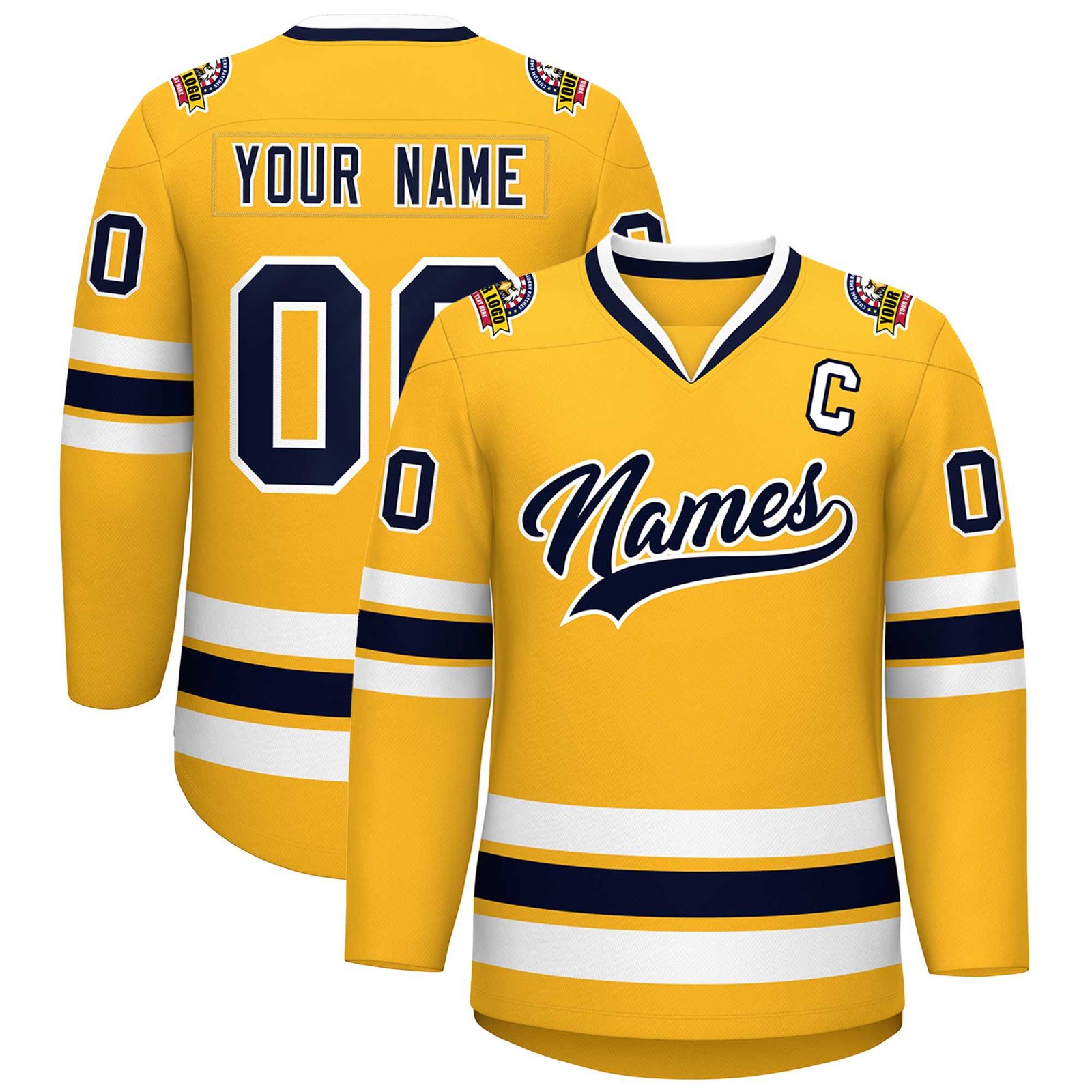 Custom Gold Navy-White Classic Style Hockey Jersey