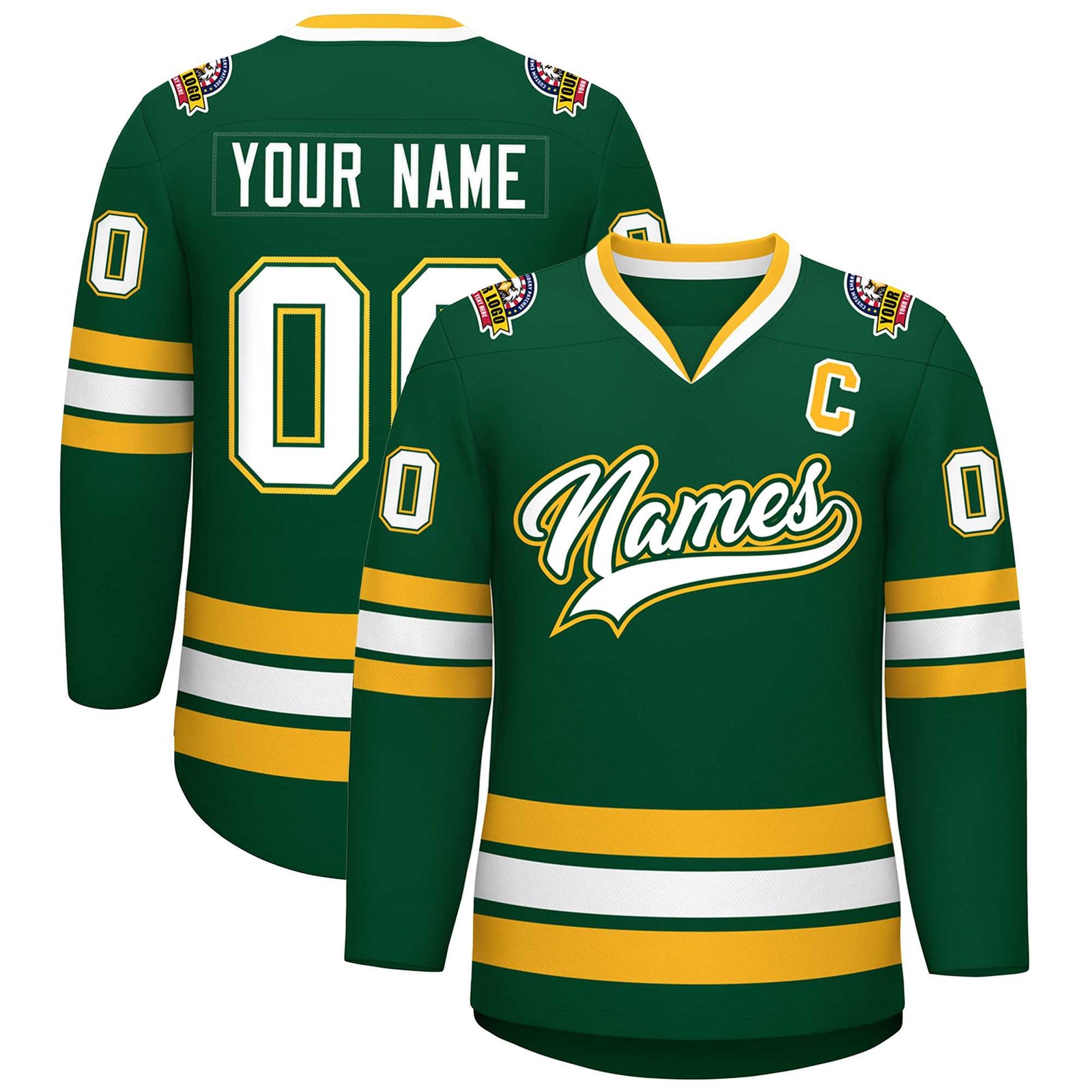 Custom Green White Green-Gold Classic Style Hockey Jersey
