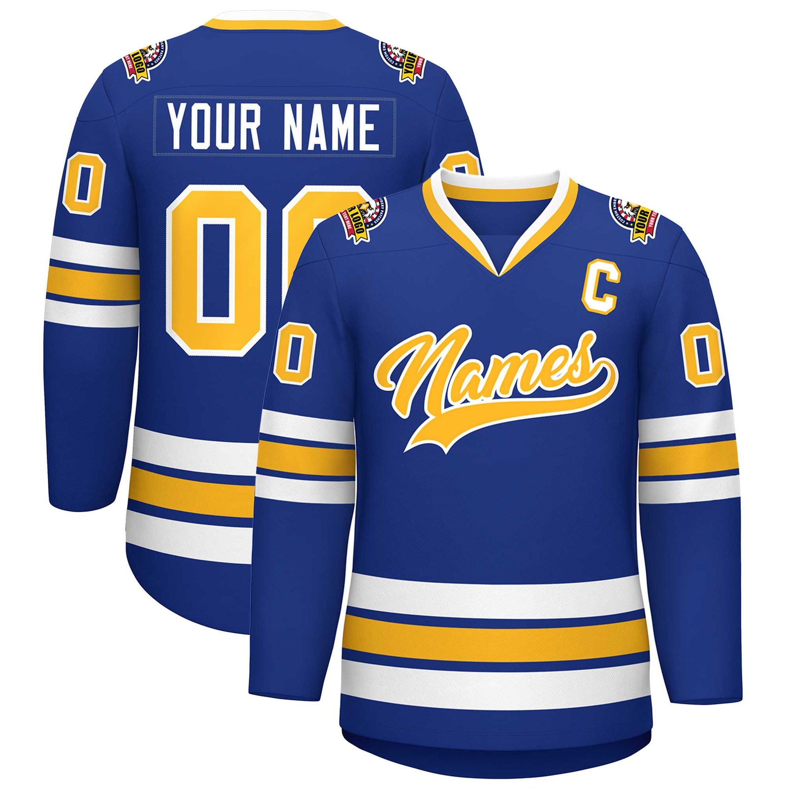 Custom Royal Gold-White Classic Style Hockey Jersey