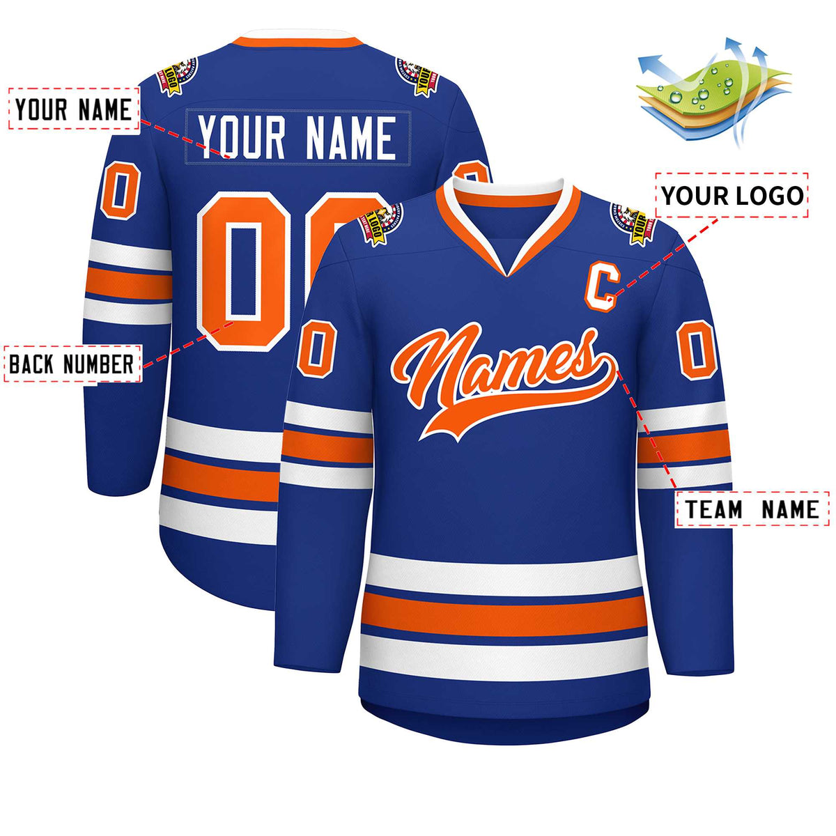 Custom Royal Orange-White Classic Style Hockey Jersey