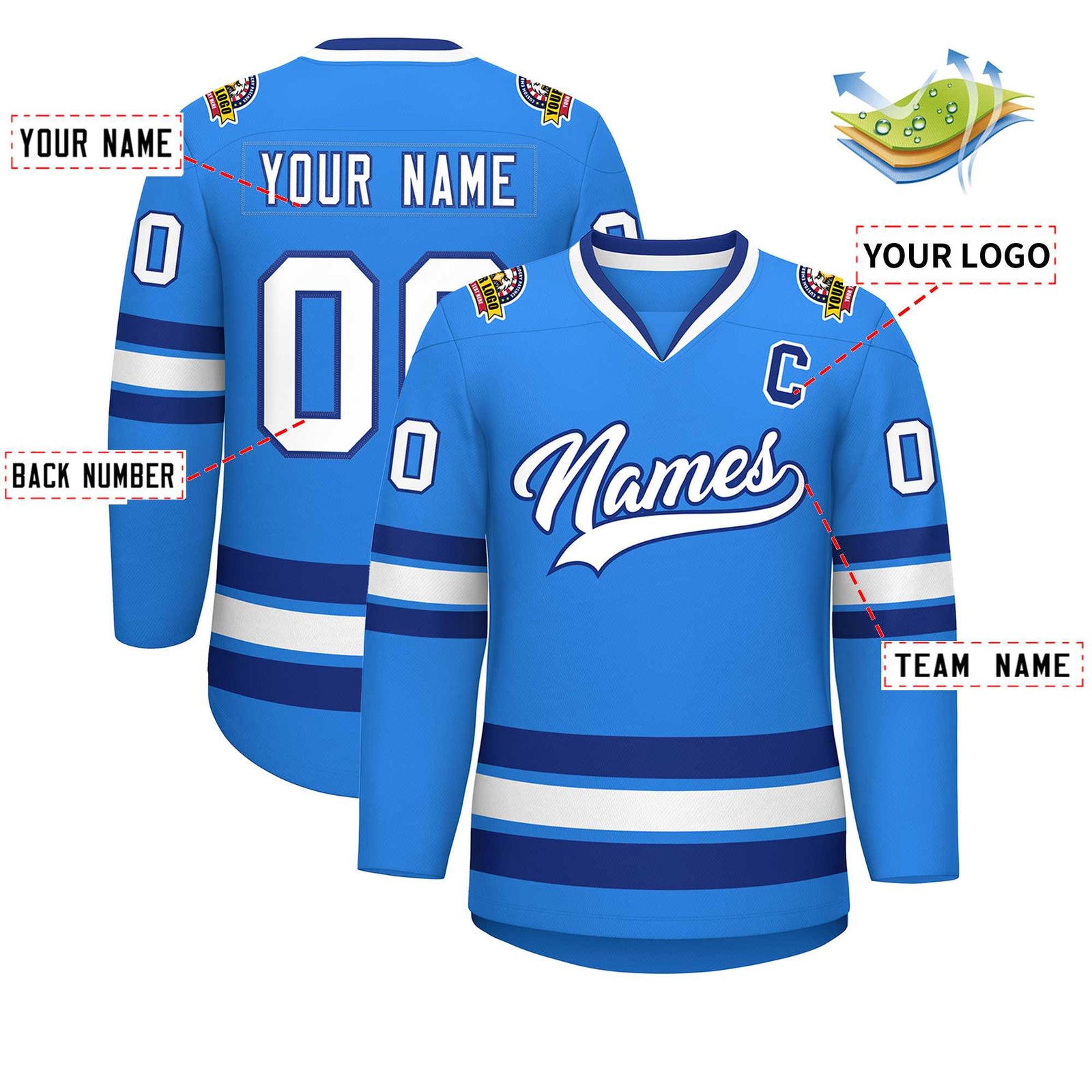 Custom Powder Blue White-Royal Classic Style Hockey Jersey