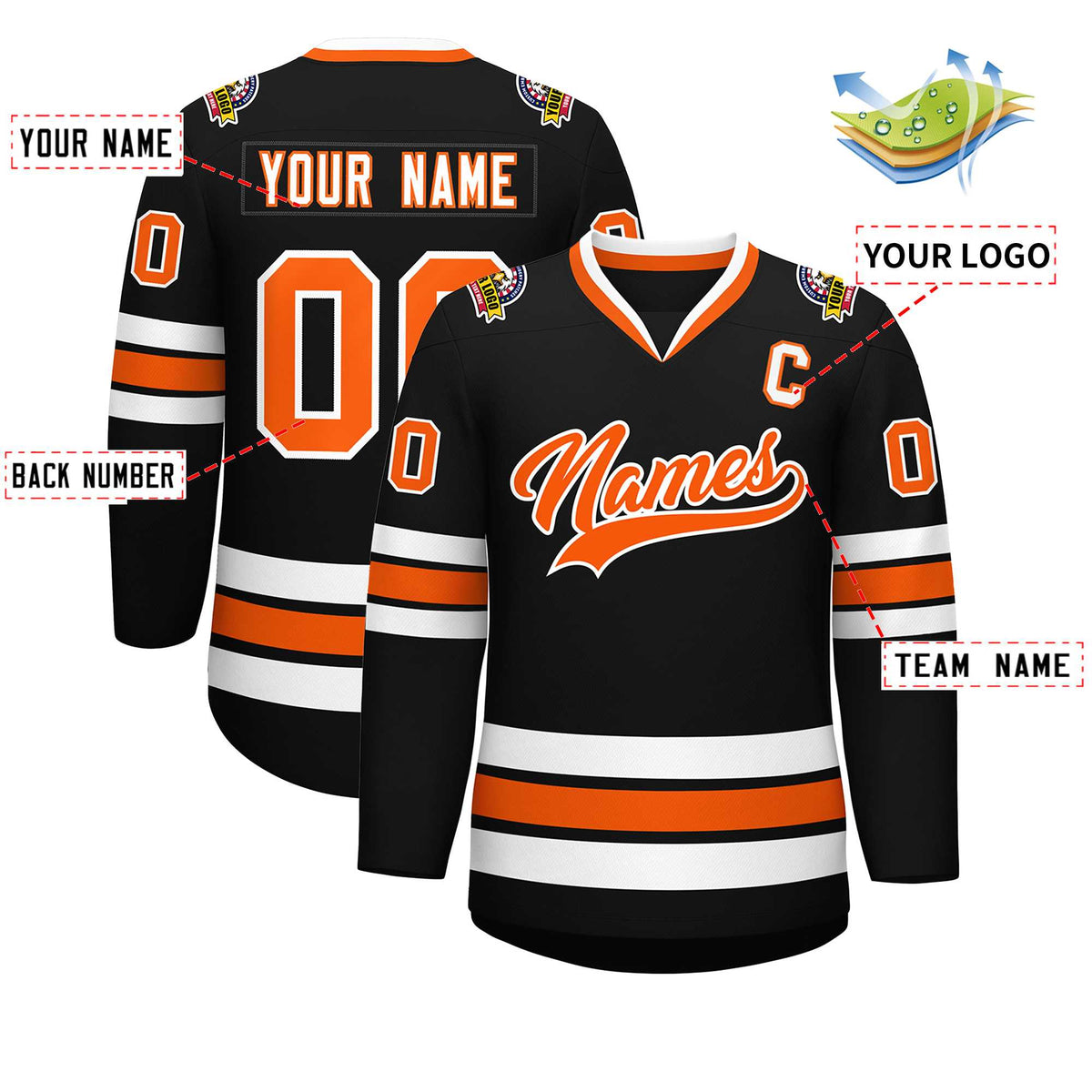 Custom Black Orange-White Classic Style Hockey Jersey