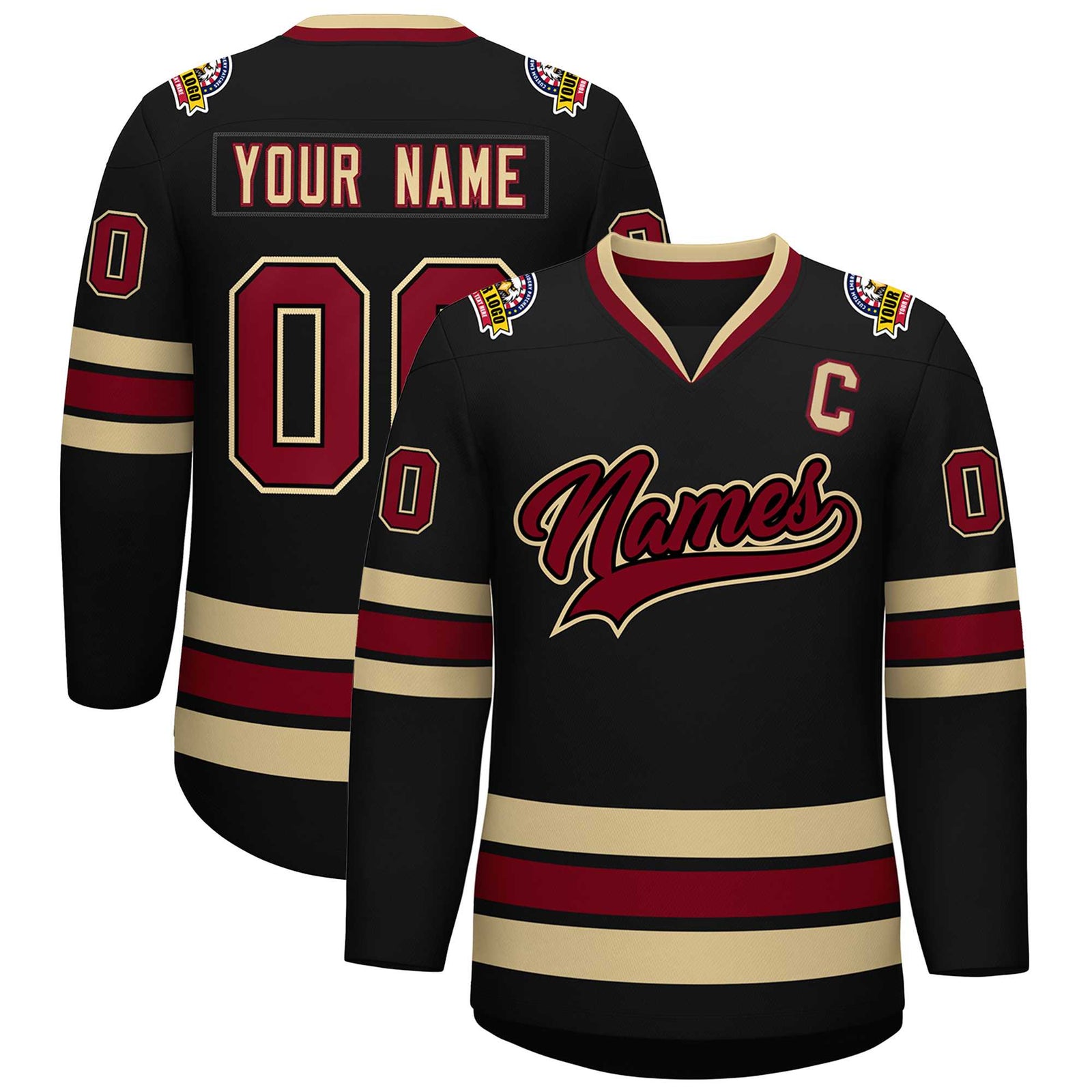 Custom Black Crimson-Khaki Classic Style Design Hockey Jersey