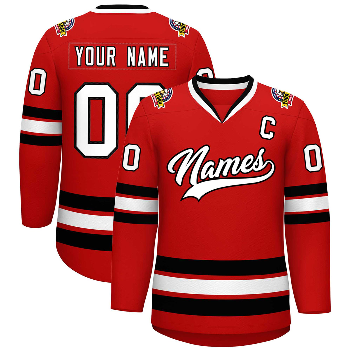 Custom Red White-Black Classic Style Hockey Jersey