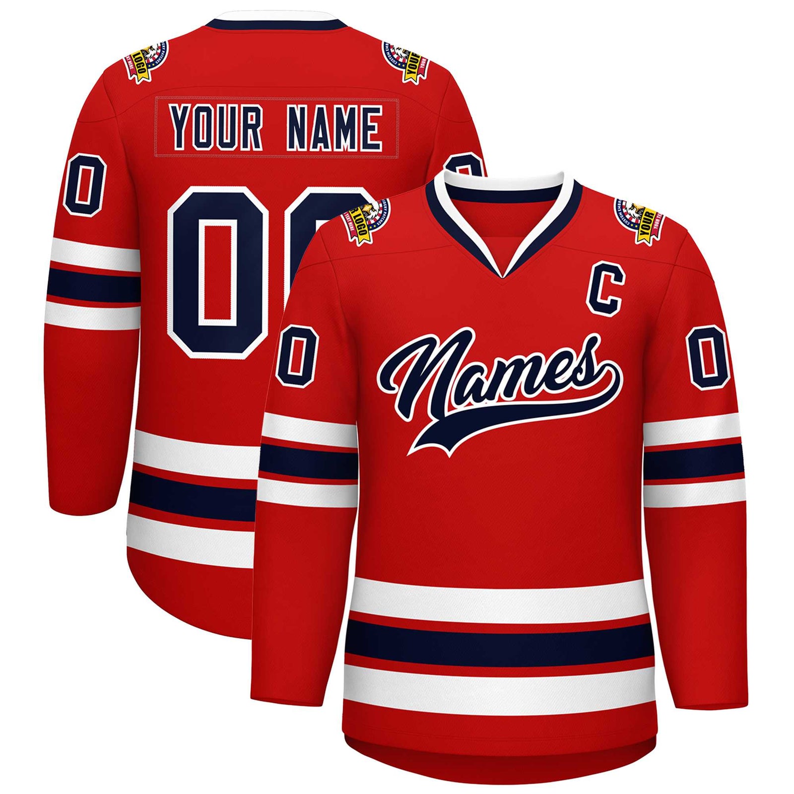 Custom Red Navy-White Classic Style Hockey Jersey