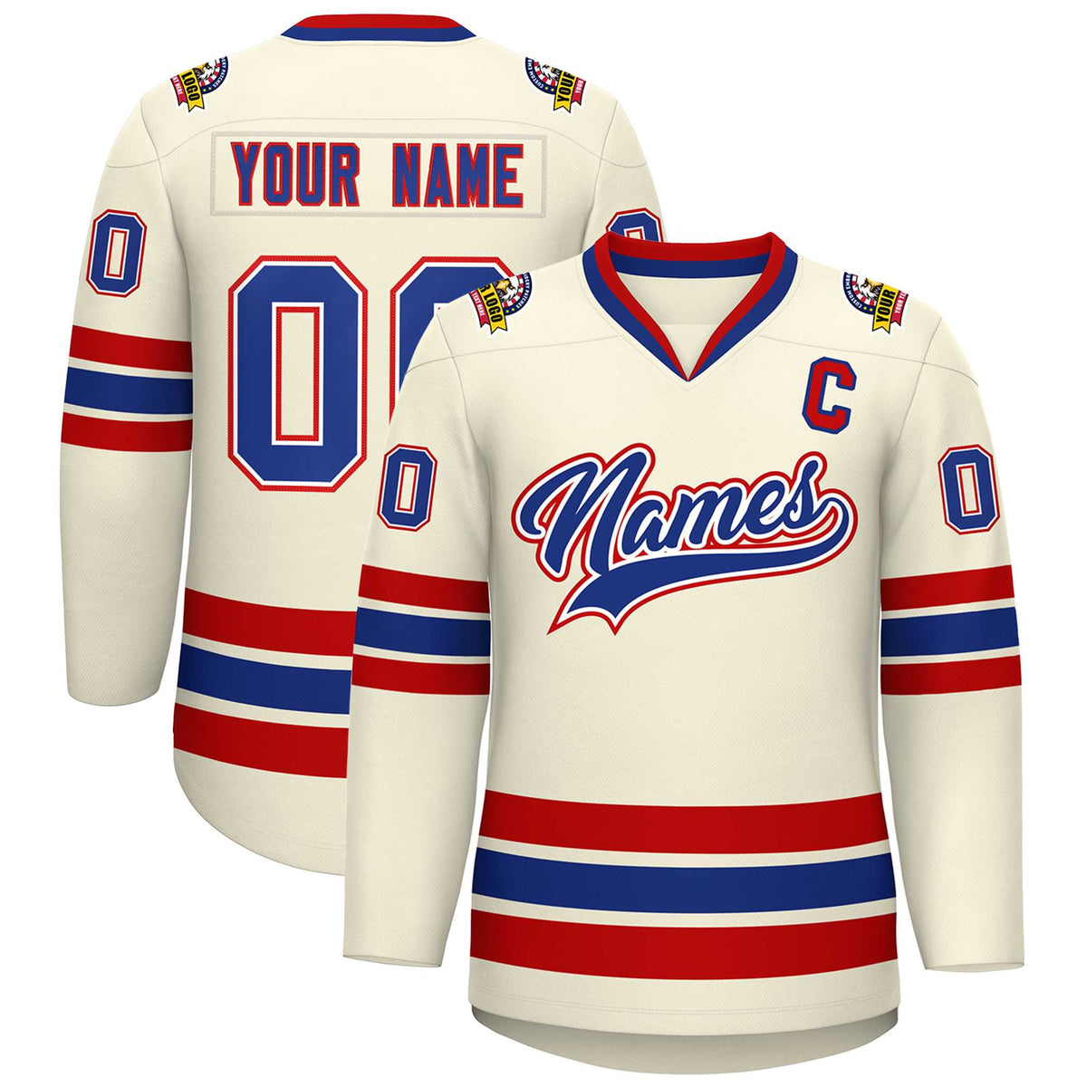 Custom Khaki Royal White-Red Classic Style Hockey Jersey