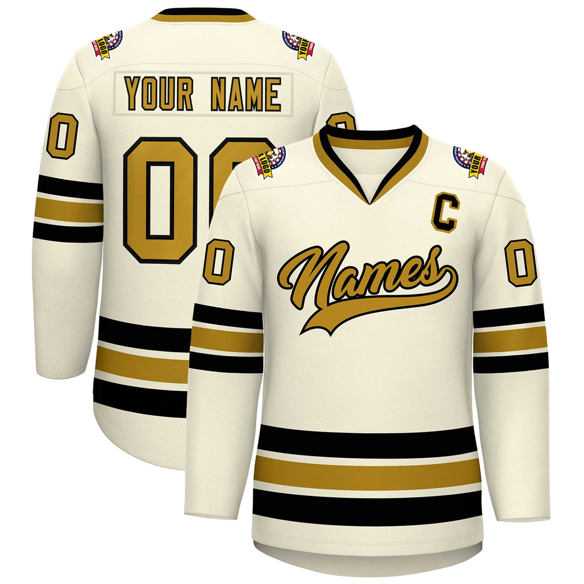 Custom Khaki Old Gold-Black Classic Style Hockey Jersey
