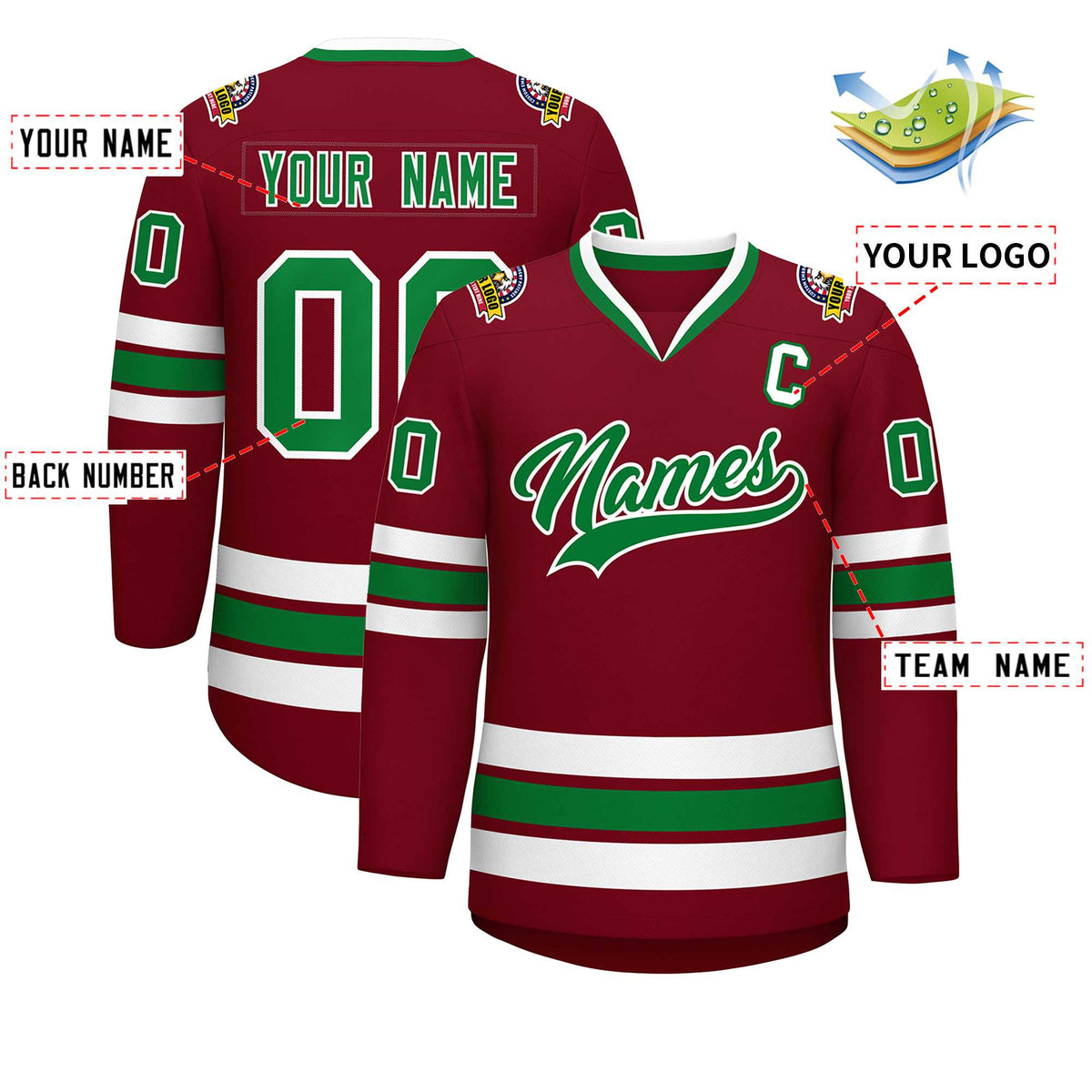 Custom Crimson Kelly Green-White Classic Style Hockey Jersey