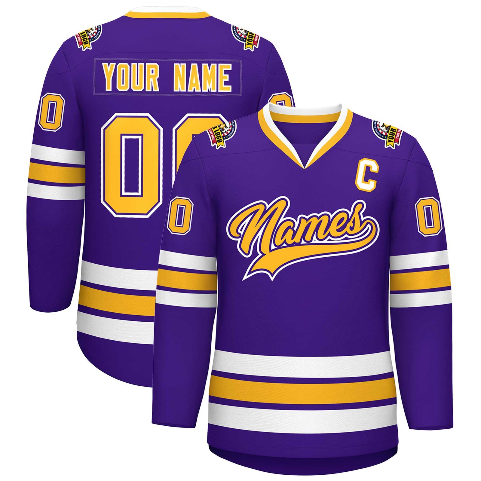 Custom Purple Gold Purple-White Classic Style Hockey Jersey