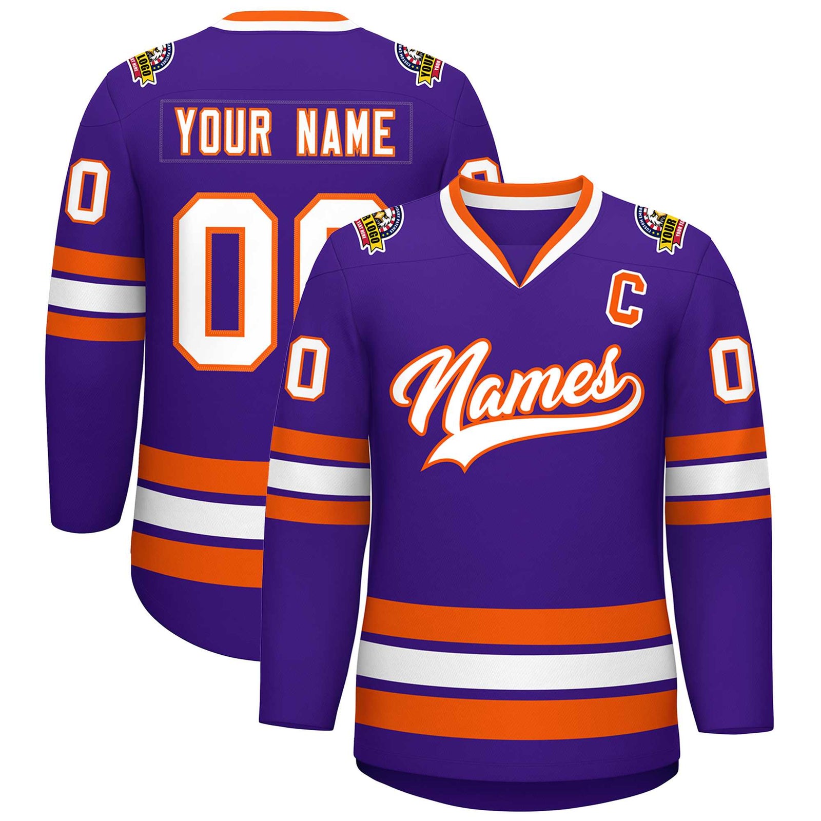 Custom Purple White-Orange Classic Style Hockey Jersey