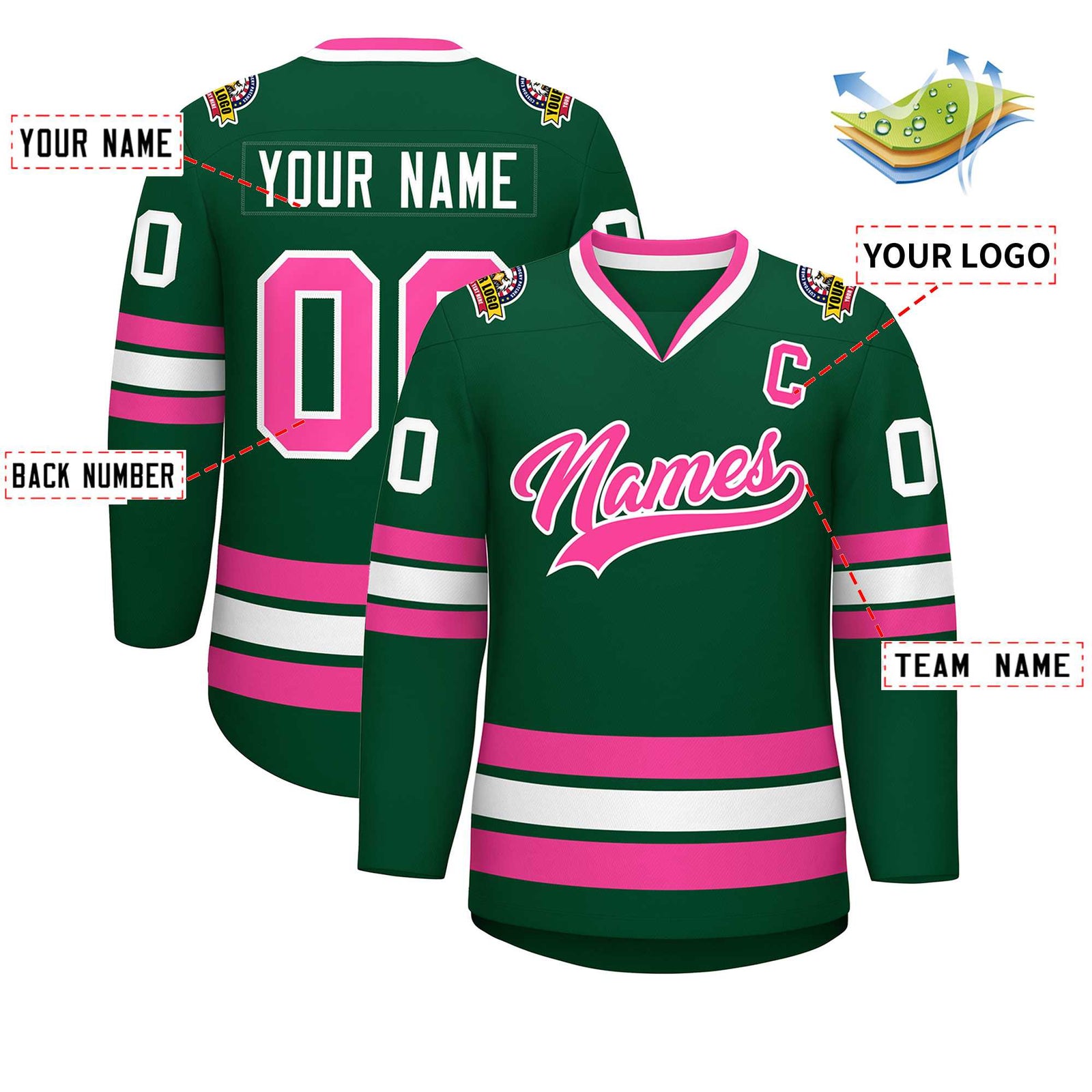 Custom Green Pink-White Classic Style Hockey Jersey