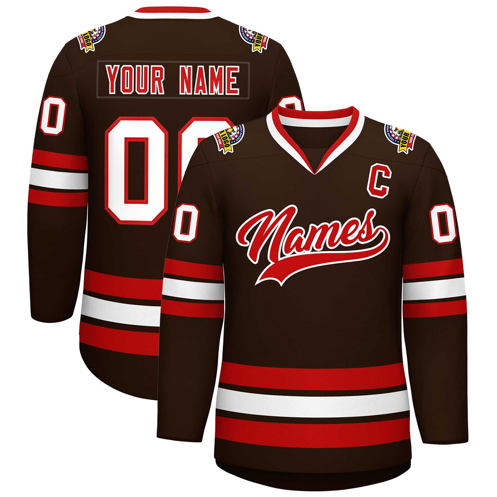 Custom Brown Red-White Classic Style Hockey Jersey
